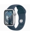 Apple Watch Series 9 GPS 41mm Aluminum Silver and Blue Sports Strap (Storm Blue) MR903QL/A - Size S/M