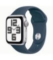 Apple Watch SE (2e génération) 2023 GPS 40 mm Aluminium Argent (Argent) et Bracelet Sport Bleu (Bleu Orage) - Taille M/L