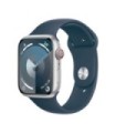 Apple Watch Series 9 GPS + Cellular 41 mm Aluminum Silver and Blue Sport Strap (Storm Blue) MRHV3QL/A - Size S/M